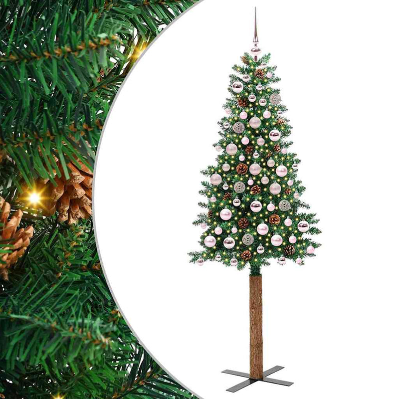 Load image into Gallery viewer, Vidaxl slanke kerstboom groen 180 cm pvc en massief dennenhout
