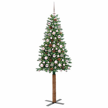 Vidaxl slanke kerstboom groen 180 cm pvc en massief dennenhout