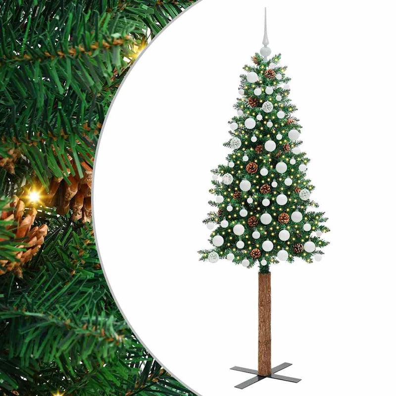 Load image into Gallery viewer, Vidaxl slanke kerstboom groen 180 cm pvc en massief dennenhout
