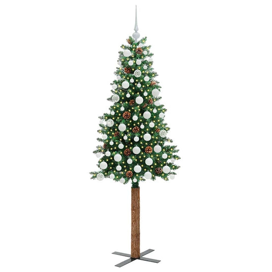 Vidaxl slanke kerstboom groen 180 cm pvc en massief dennenhout