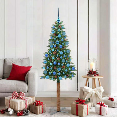 Vidaxl slanke kerstboom groen 180 cm pvc en massief dennenhout
