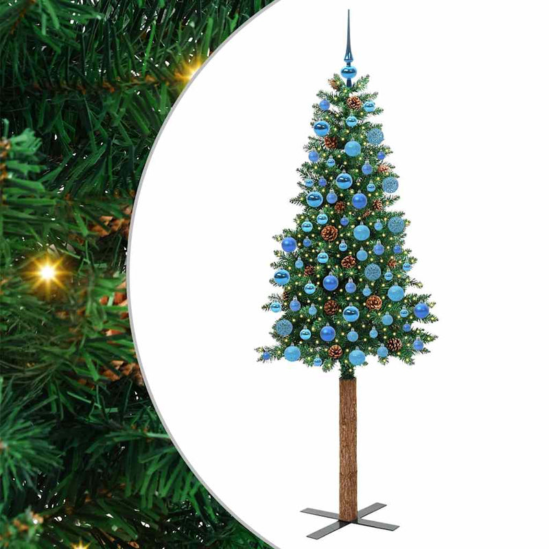 Load image into Gallery viewer, Vidaxl slanke kerstboom groen 180 cm pvc en massief dennenhout
