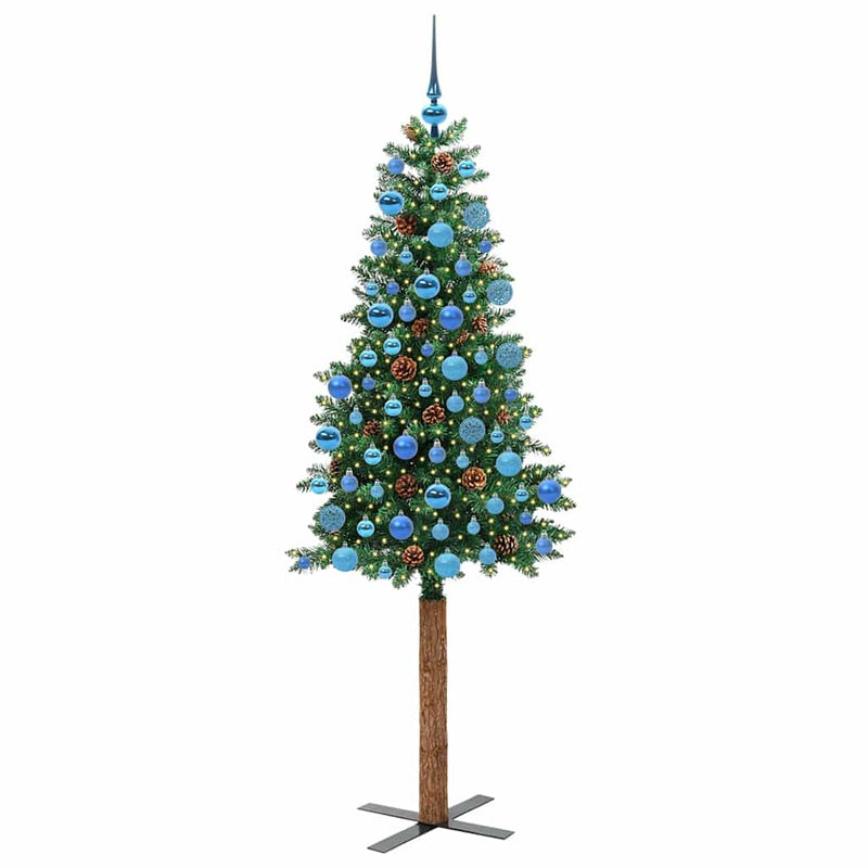 Load image into Gallery viewer, Vidaxl slanke kerstboom groen 180 cm pvc en massief dennenhout
