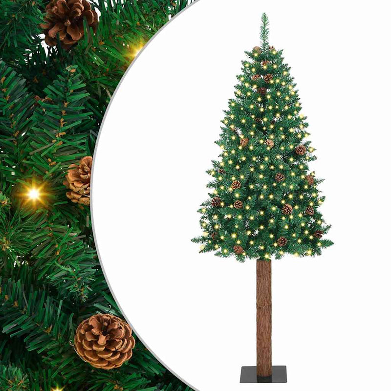 Load image into Gallery viewer, Vidaxl slanke kerstboom groen 210 cm pvc en massief dennenhout
