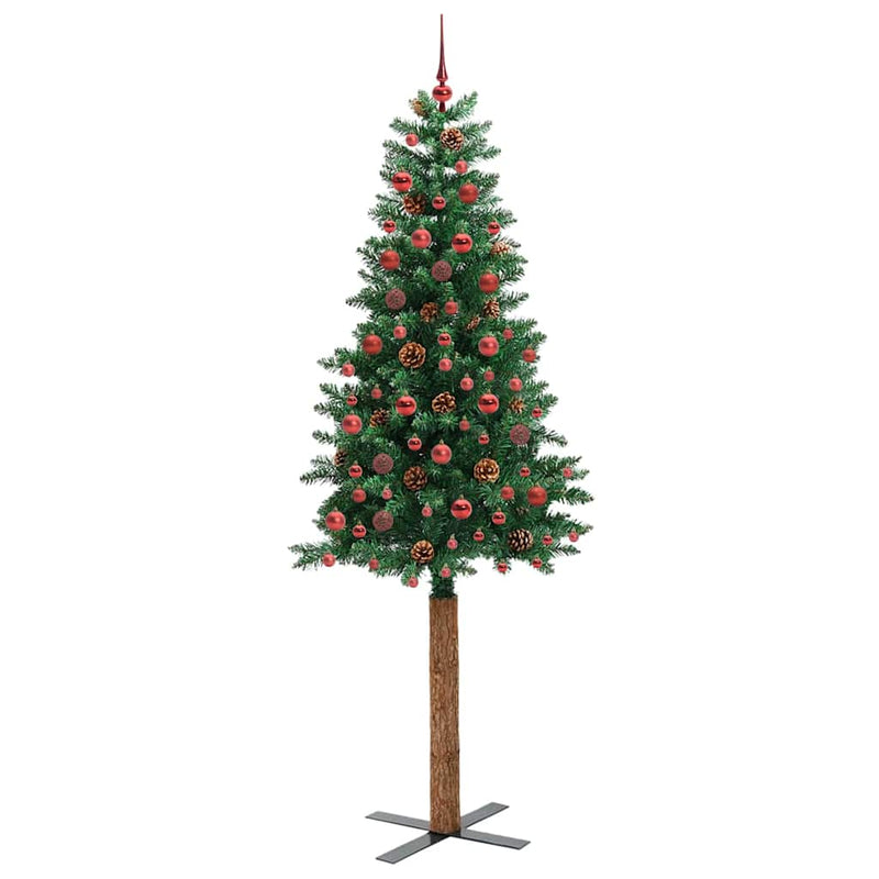 Load image into Gallery viewer, Vidaxl slanke kerstboom groen 210 cm pvc en massief dennenhout
