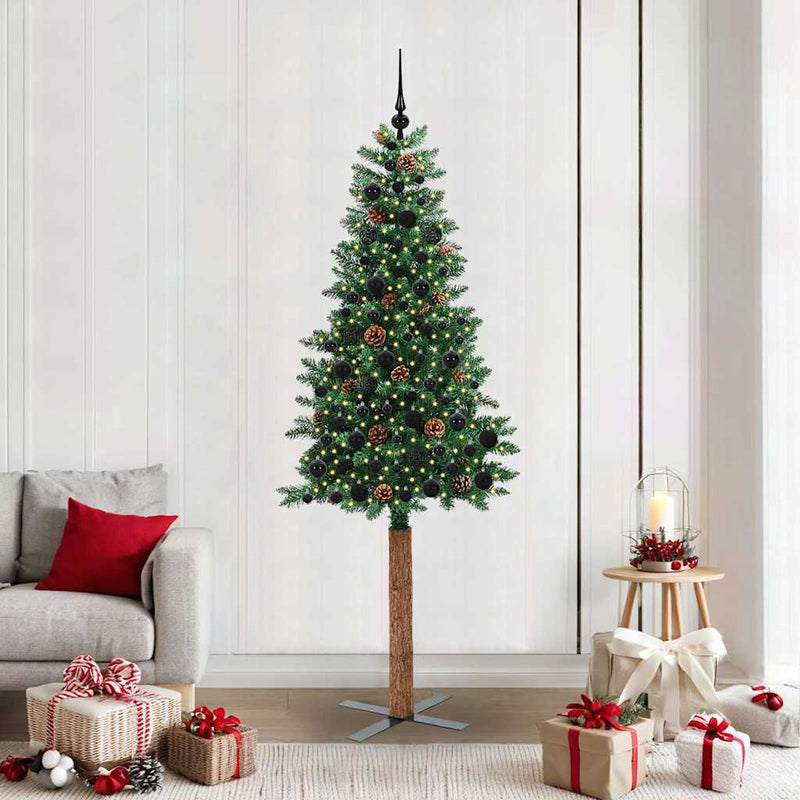 Load image into Gallery viewer, Vidaxl slanke kerstboom groen 210 cm pvc en massief dennenhout
