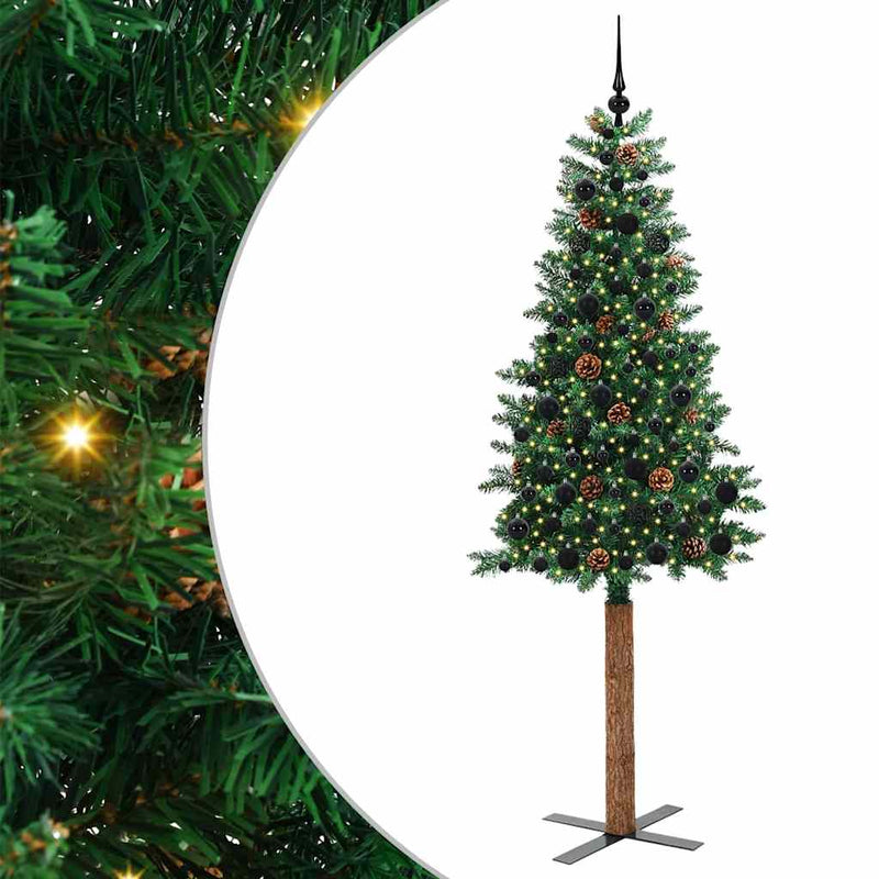 Load image into Gallery viewer, Vidaxl slanke kerstboom groen 210 cm pvc en massief dennenhout
