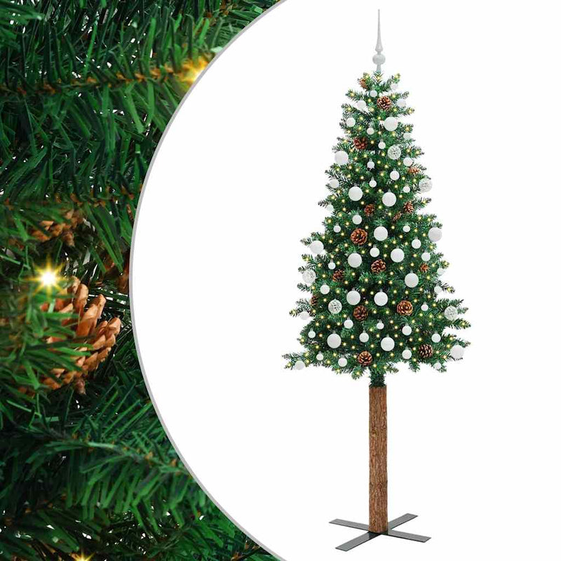Load image into Gallery viewer, Vidaxl slanke kerstboom groen 210 cm pvc en massief dennenhout
