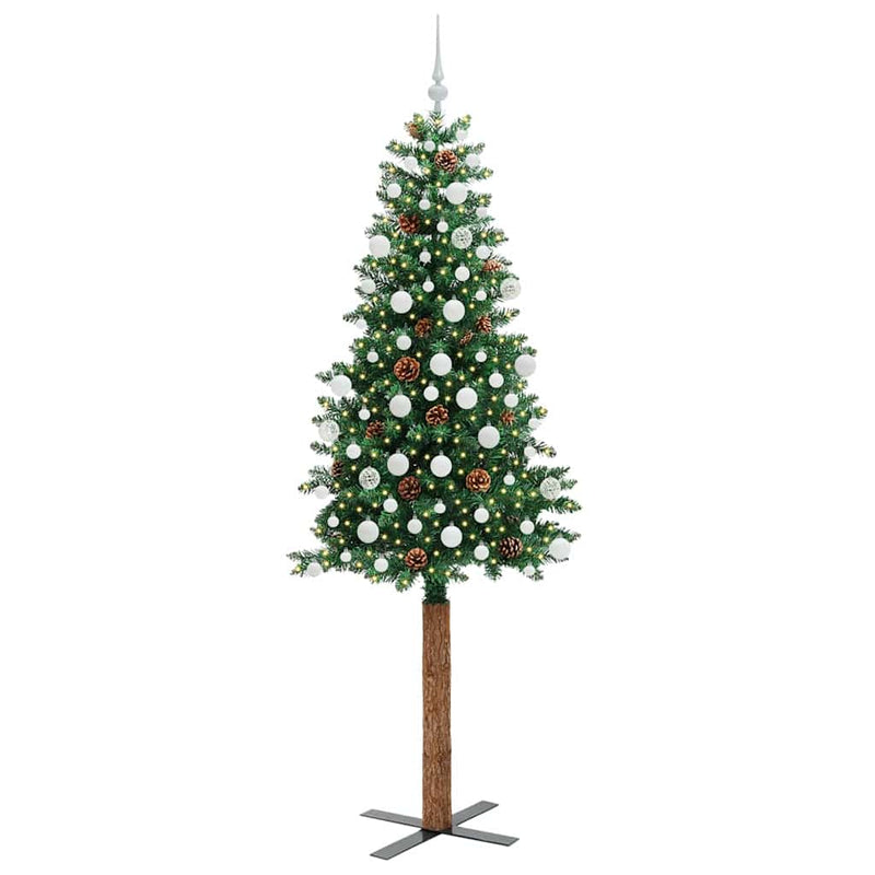 Load image into Gallery viewer, Vidaxl slanke kerstboom groen 210 cm pvc en massief dennenhout
