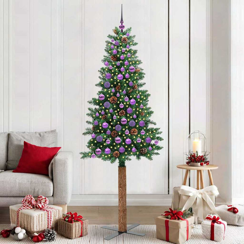 Load image into Gallery viewer, Vidaxl slanke kerstboom groen 210 cm pvc en massief dennenhout
