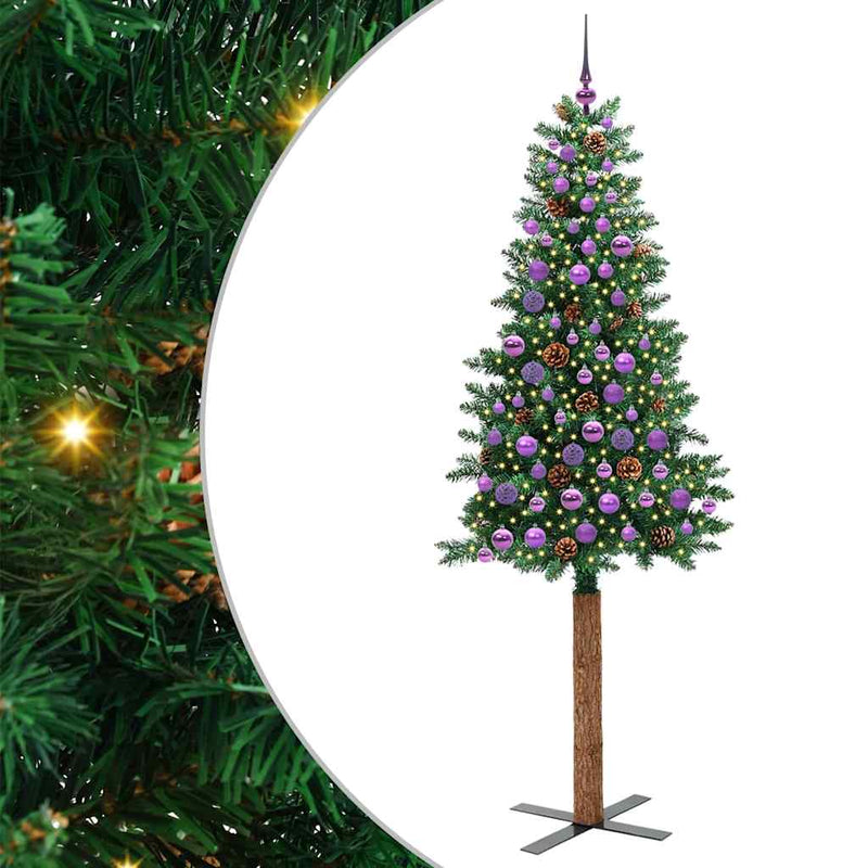 Load image into Gallery viewer, Vidaxl slanke kerstboom groen 210 cm pvc en massief dennenhout
