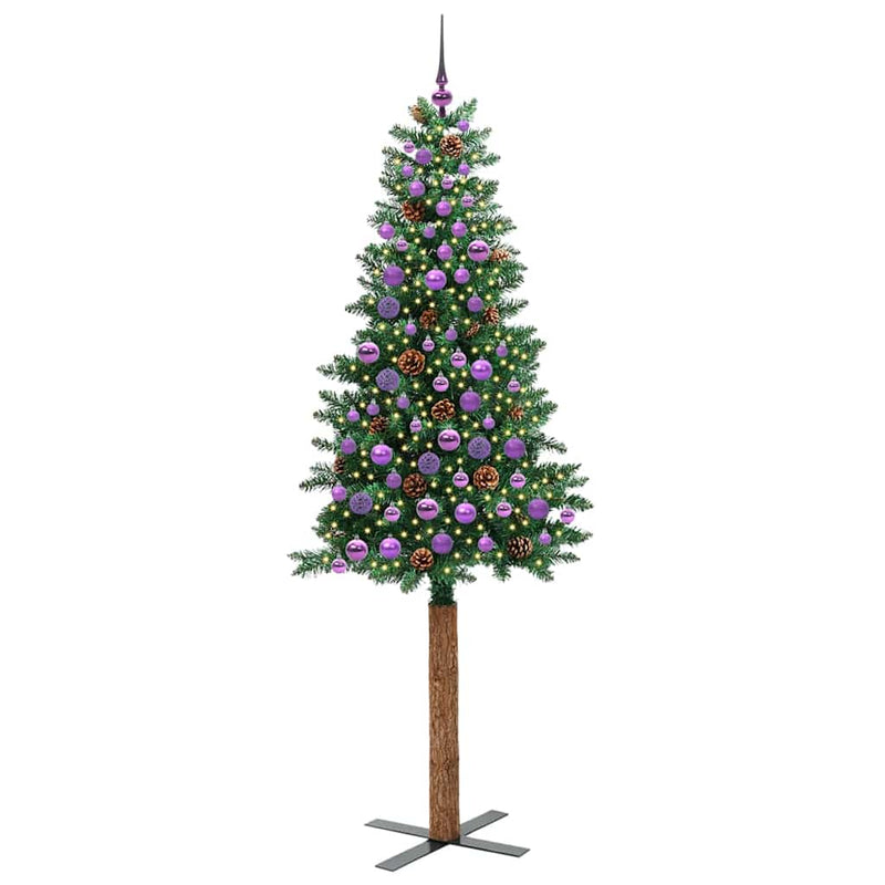 Load image into Gallery viewer, Vidaxl slanke kerstboom groen 210 cm pvc en massief dennenhout
