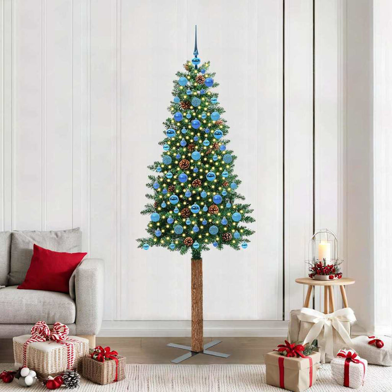 Load image into Gallery viewer, Vidaxl slanke kerstboom groen 210 cm pvc en massief dennenhout

