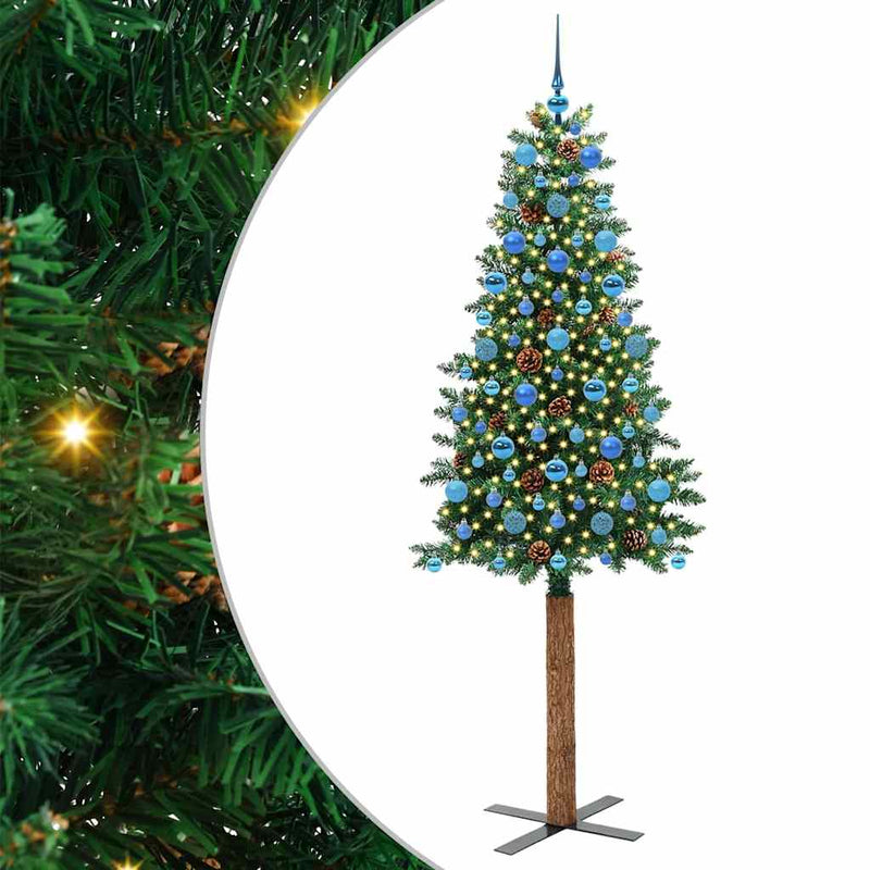 Load image into Gallery viewer, Vidaxl slanke kerstboom groen 210 cm pvc en massief dennenhout
