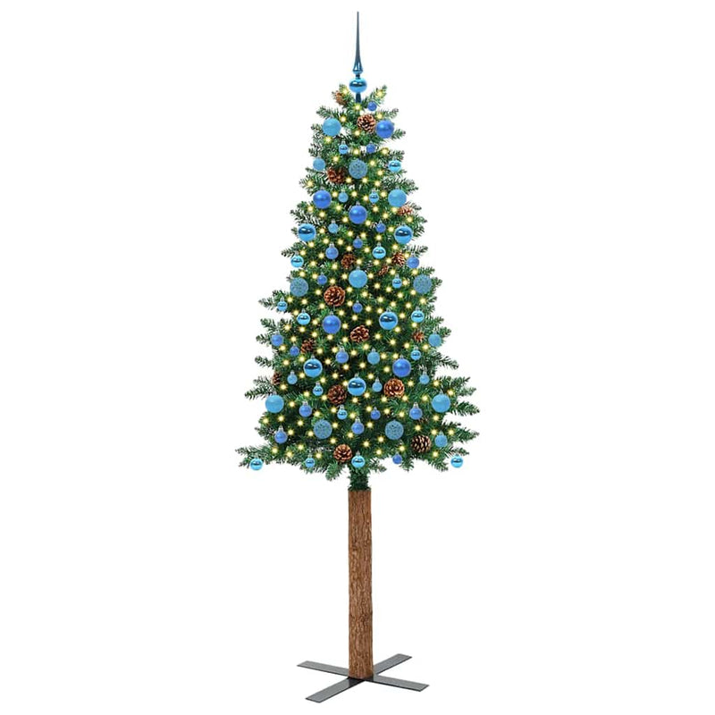 Load image into Gallery viewer, Vidaxl slanke kerstboom groen 210 cm pvc en massief dennenhout
