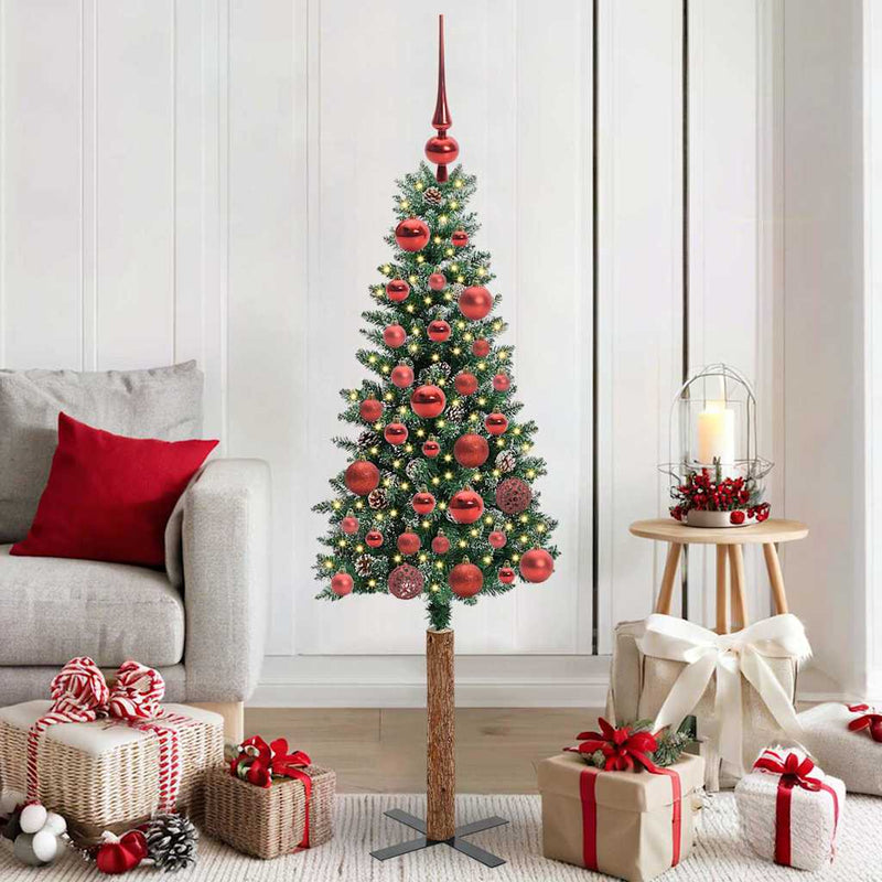 Load image into Gallery viewer, Vidaxl slanke kerstboom groen 150 cm pvc en massief dennenhout
