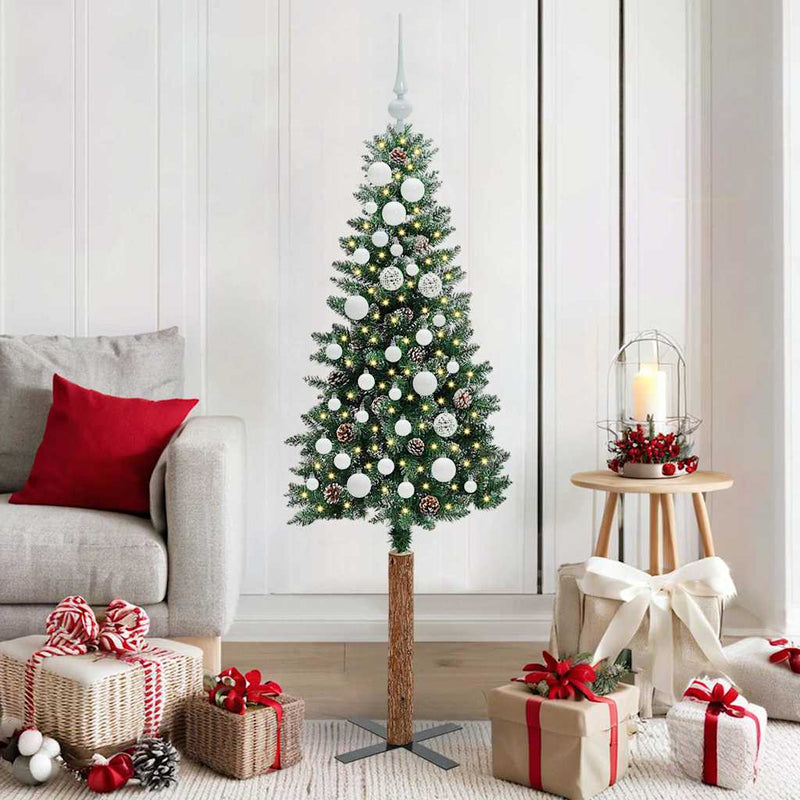 Load image into Gallery viewer, Vidaxl slanke kerstboom groen 150 cm pvc en massief dennenhout
