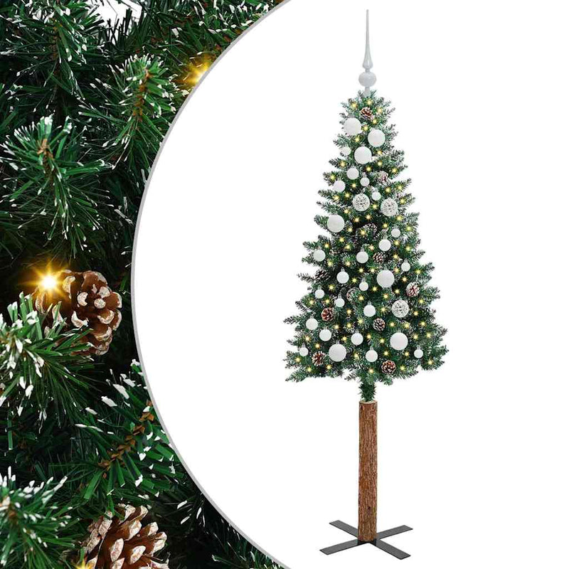 Load image into Gallery viewer, Vidaxl slanke kerstboom groen 150 cm pvc en massief dennenhout
