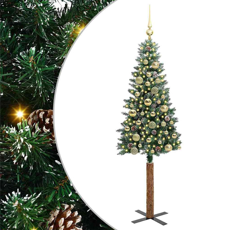 Load image into Gallery viewer, Vidaxl slanke kerstboom groen 150 cm pvc en massief dennenhout
