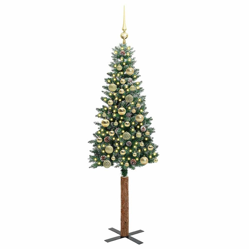 Load image into Gallery viewer, Vidaxl slanke kerstboom groen 150 cm pvc en massief dennenhout
