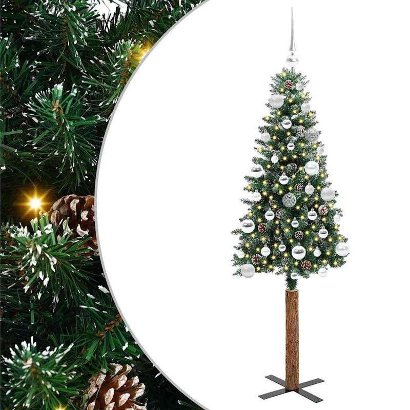 Load image into Gallery viewer, Vidaxl slanke kerstboom groen 150 cm pvc en massief dennenhout
