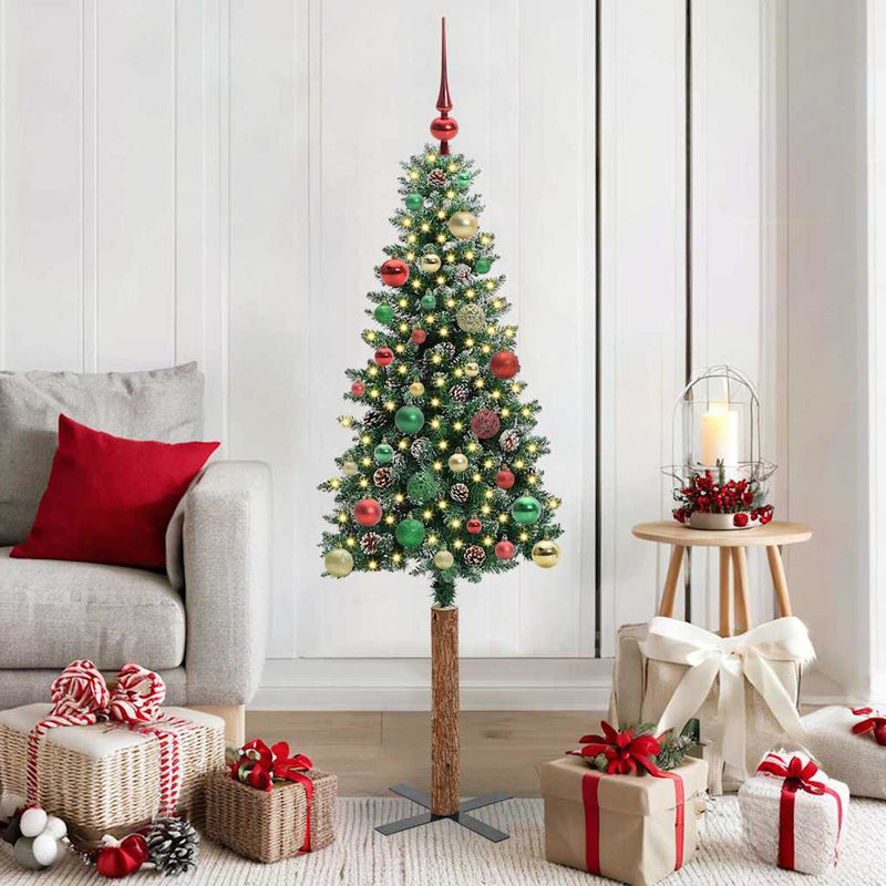 Load image into Gallery viewer, Vidaxl slanke kerstboom groen 150 cm pvc en massief dennenhout
