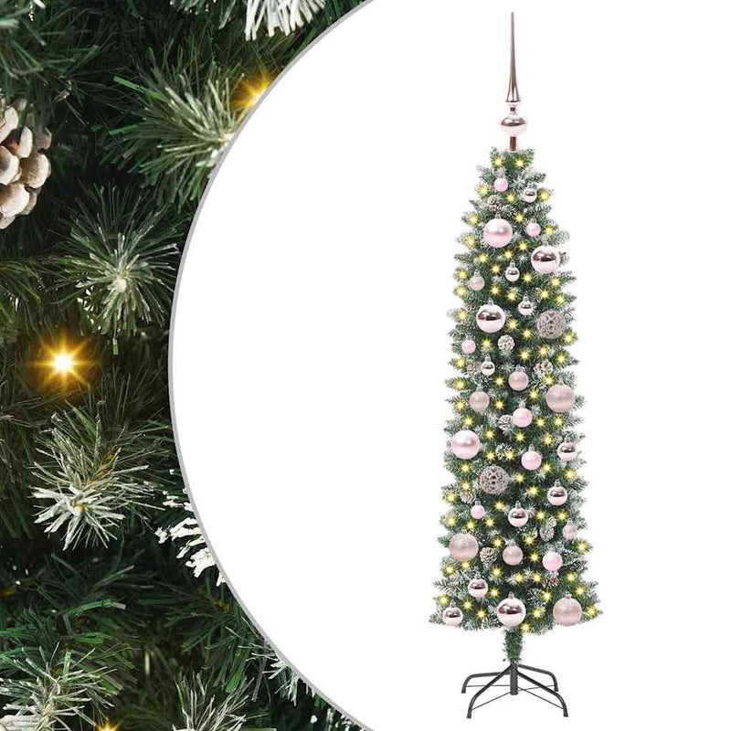 Load image into Gallery viewer, Vidaxl kunstmatige slanke kerstboom met 150 led groen en wit 120 cm
