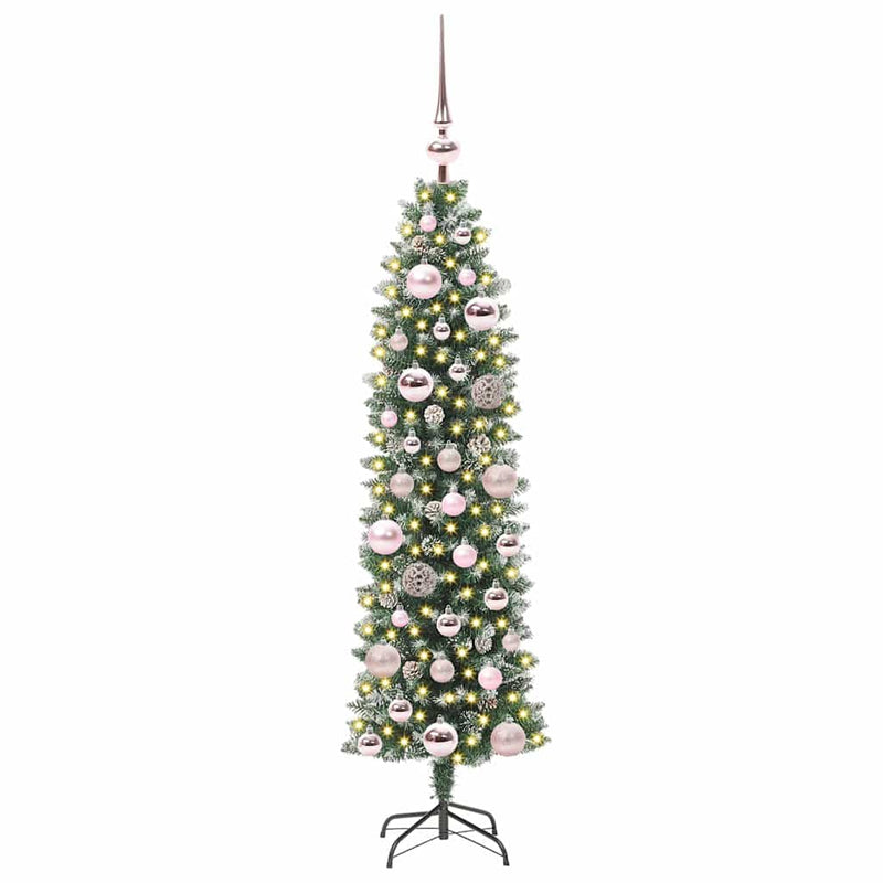 Load image into Gallery viewer, Vidaxl kunstmatige slanke kerstboom met 150 led groen en wit 120 cm
