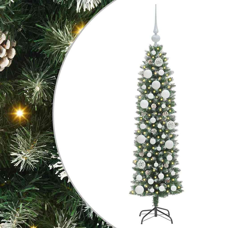 Load image into Gallery viewer, Vidaxl kunstmatige slanke kerstboom met 150 led groen en wit 120 cm
