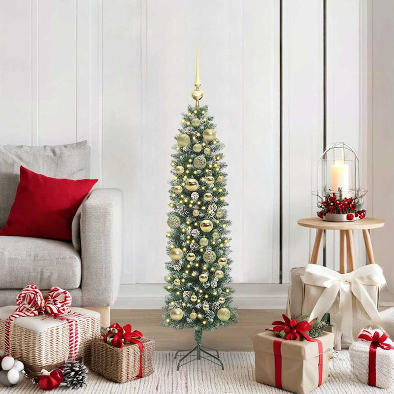 Load image into Gallery viewer, Vidaxl kunstmatige slanke kerstboom met 150 led groen en wit 120 cm
