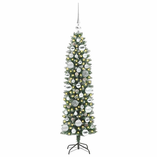 Vidaxl kunstmatige slanke kerstboom met 150 led groen en wit 120 cm