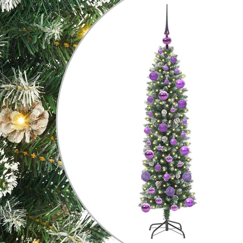Load image into Gallery viewer, Vidaxl kunstmatige slanke kerstboom met 150 led groen en wit 120 cm
