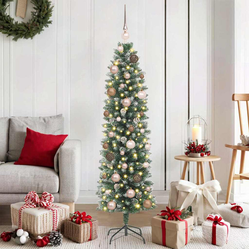 Load image into Gallery viewer, Vidaxl kunstmatige slanke kerstboom met 150 led groen en wit 150 cm
