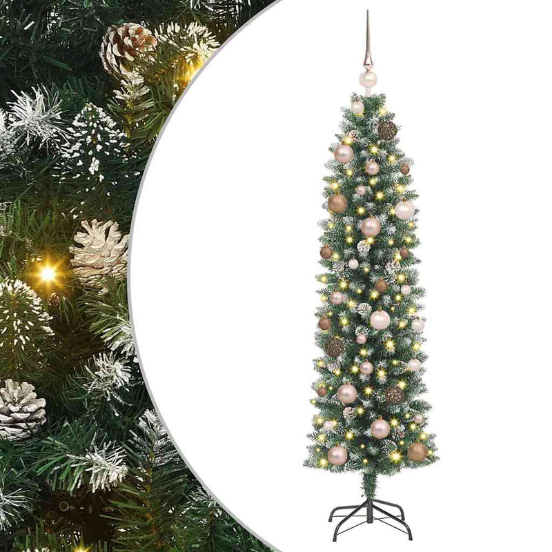 Load image into Gallery viewer, Vidaxl kunstmatige slanke kerstboom met 150 led groen en wit 150 cm
