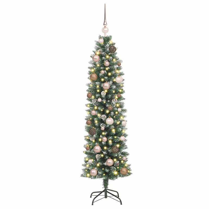 Load image into Gallery viewer, Vidaxl kunstmatige slanke kerstboom met 150 led groen en wit 150 cm
