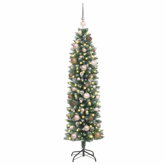 Vidaxl kunstmatige slanke kerstboom met 150 led groen en wit 150 cm