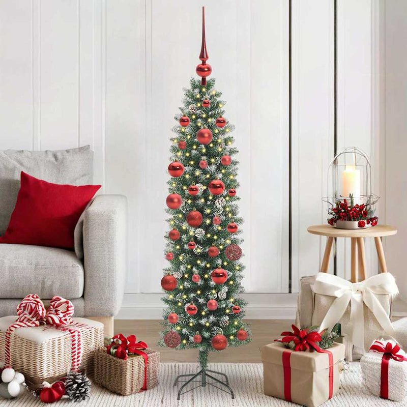Load image into Gallery viewer, Vidaxl kunstmatige slanke kerstboom met 150 led groen en wit 150 cm

