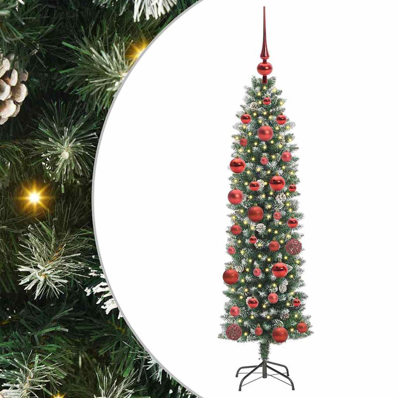 Load image into Gallery viewer, Vidaxl kunstmatige slanke kerstboom met 150 led groen en wit 150 cm
