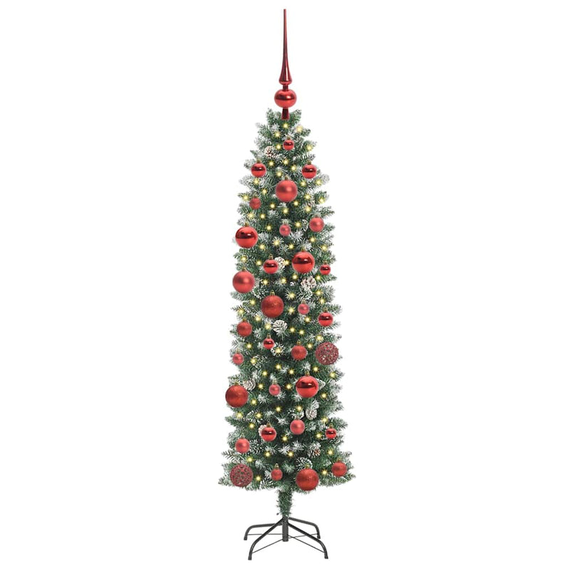 Load image into Gallery viewer, Vidaxl kunstmatige slanke kerstboom met 150 led groen en wit 150 cm

