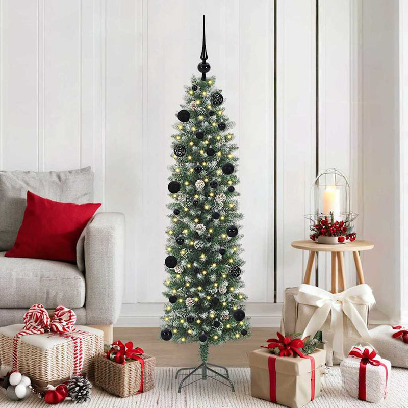 Load image into Gallery viewer, Vidaxl kunstmatige slanke kerstboom met 150 led groen en wit 150 cm
