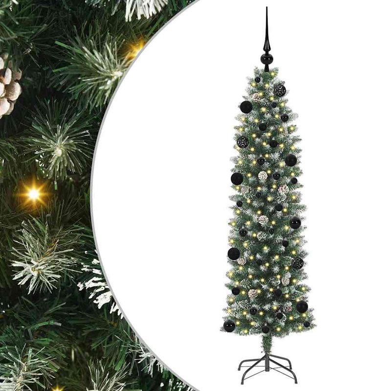 Load image into Gallery viewer, Vidaxl kunstmatige slanke kerstboom met 150 led groen en wit 150 cm

