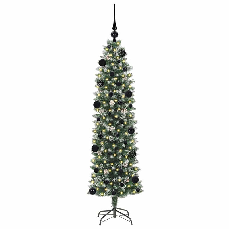 Load image into Gallery viewer, Vidaxl kunstmatige slanke kerstboom met 150 led groen en wit 150 cm
