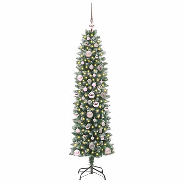Vidaxl kunstmatige slanke kerstboom met 150 led groen en wit 150 cm