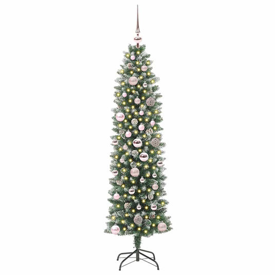 Vidaxl kunstmatige slanke kerstboom met 150 led groen en wit 150 cm