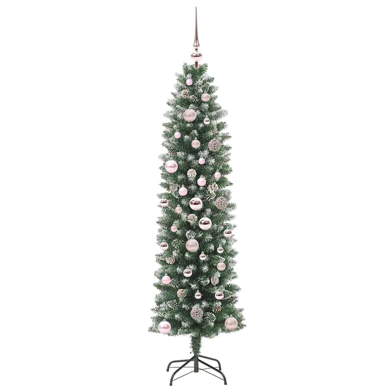 Load image into Gallery viewer, Vidaxl kunstmatige slanke kerstboom met 150 led groen en wit 150 cm
