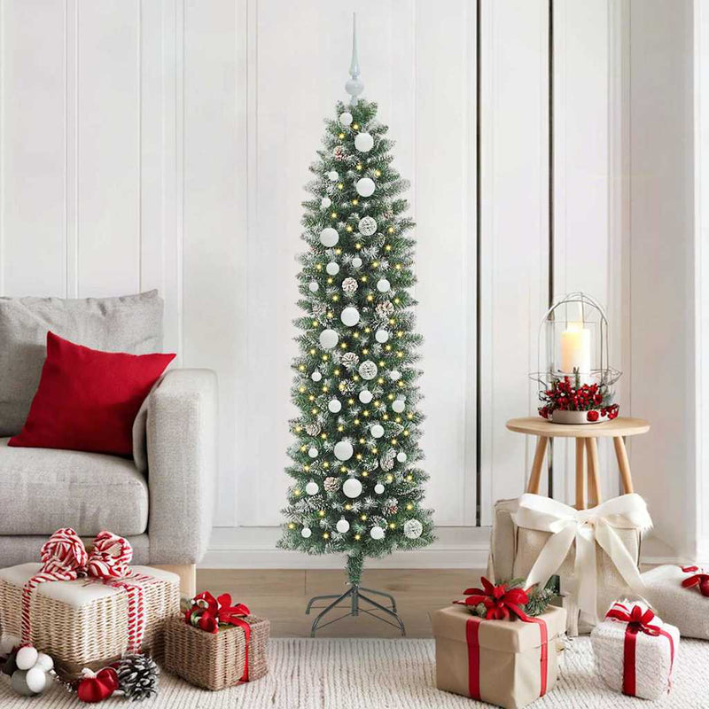 Load image into Gallery viewer, Vidaxl kunstmatige slanke kerstboom met 150 led groen en wit 150 cm
