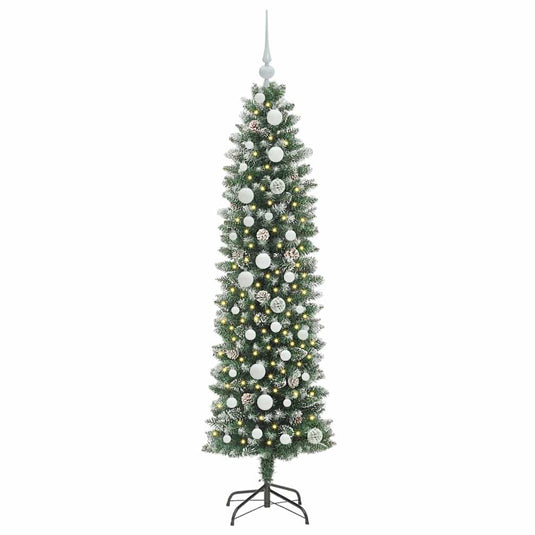 Vidaxl kunstmatige slanke kerstboom met 150 led groen en wit 150 cm