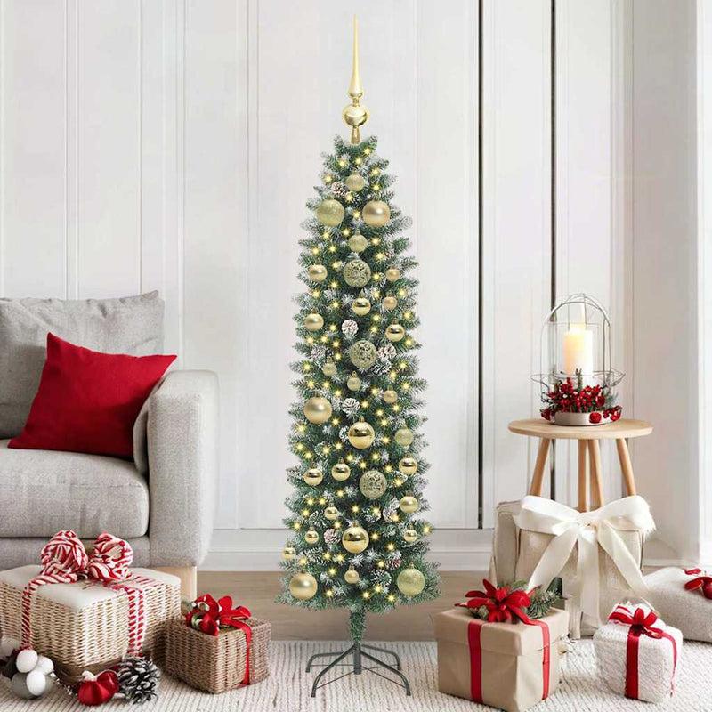 Load image into Gallery viewer, Vidaxl kunstmatige slanke kerstboom met 150 led groen en wit 150 cm
