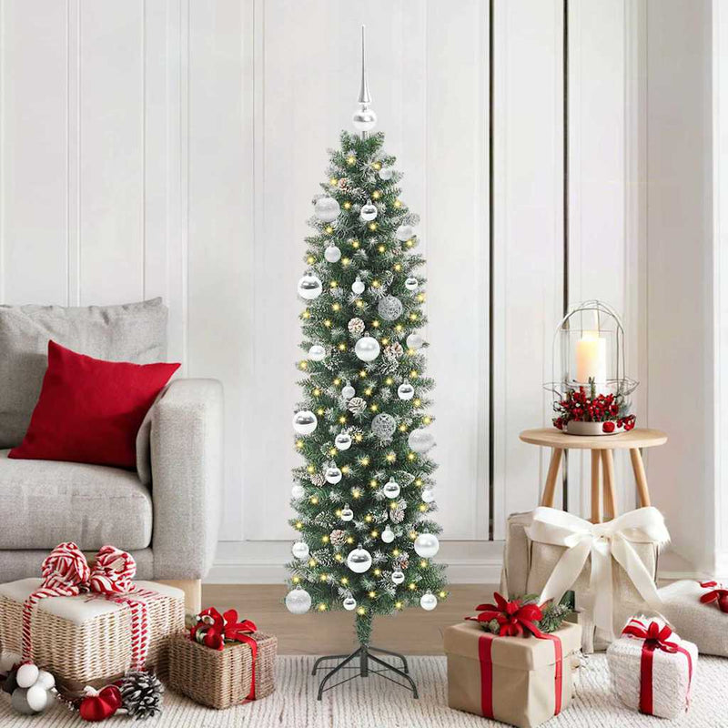 Load image into Gallery viewer, Vidaxl kunstmatige slanke kerstboom met 150 led groen en wit 150 cm
