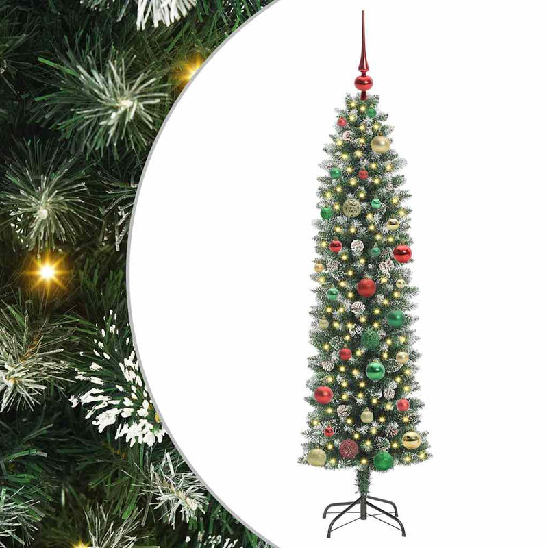 Load image into Gallery viewer, Vidaxl kunstmatige slanke kerstboom met 150 led groen en wit 150 cm
